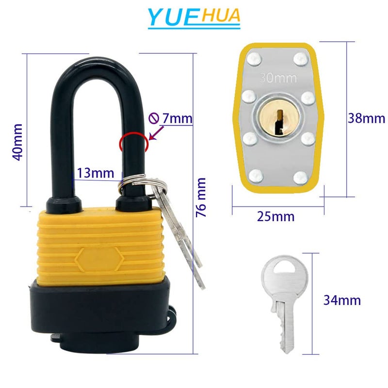Yuehua Set of 4 Keyed Alike Waterproof Padlock, Wide Body - Weather Resistant Outdoor Padlock, 8 Keys Included ï¼ˆSend 1 Small Password Lockï¼‰ (Long Beam) - Image 2